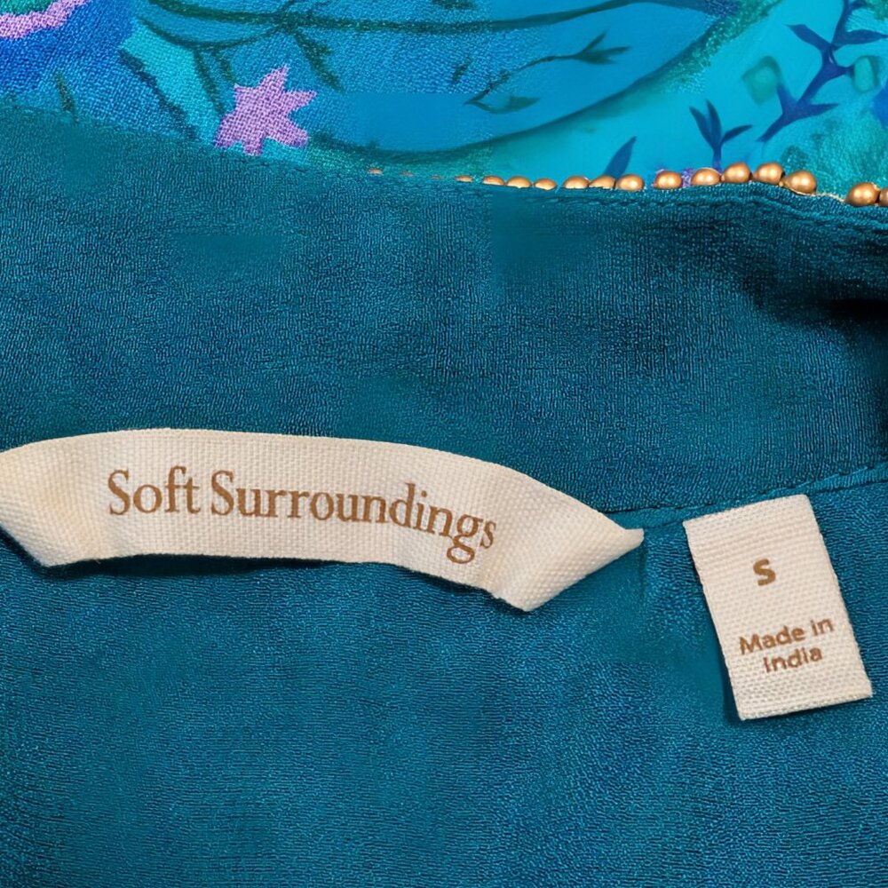 Soft Surroundings Womens Size S Bronte Blue Green Beaded Kaftan Tunic Top Flaw - Picture 10 of 11